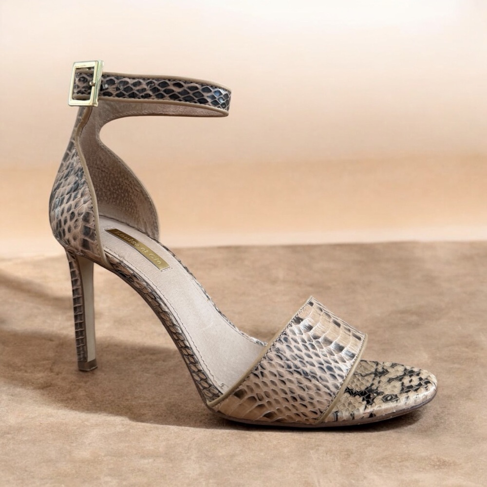 Louise et Cie “Lo Orla” Ankle Strap Heels Creme Brulee Havana Python Size 7.5